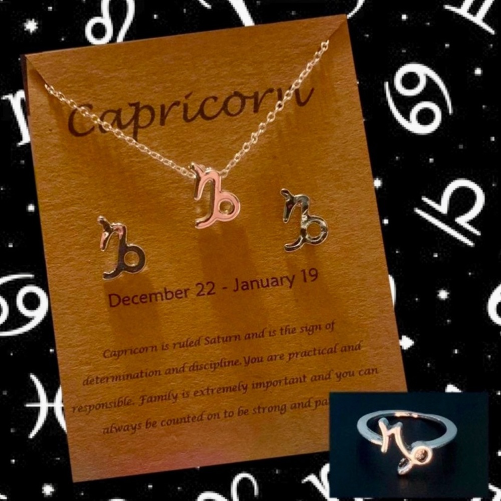 Capricorn Necklace, Earrings & Ring Set